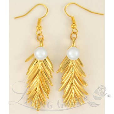 Redwood Leaf Earrings in 24k Gold with Pearl