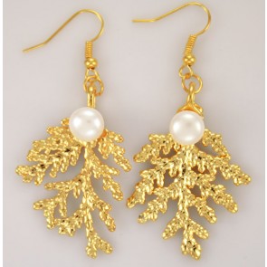 Cypress Earrings in 24k Gold with Pearl