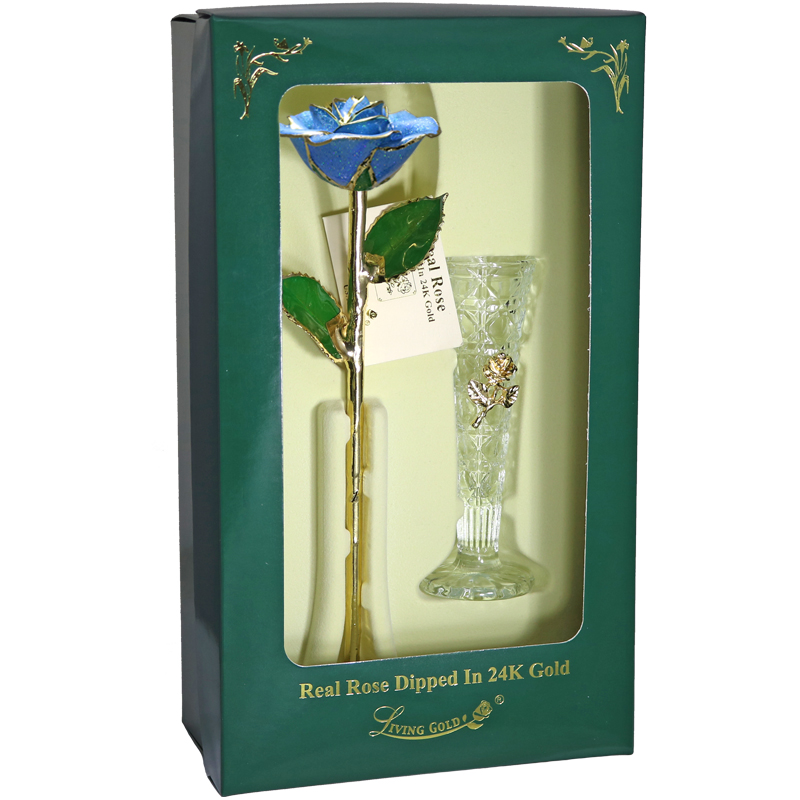 Light Blue Sparkle Rose in Gold - Living Gold Co.