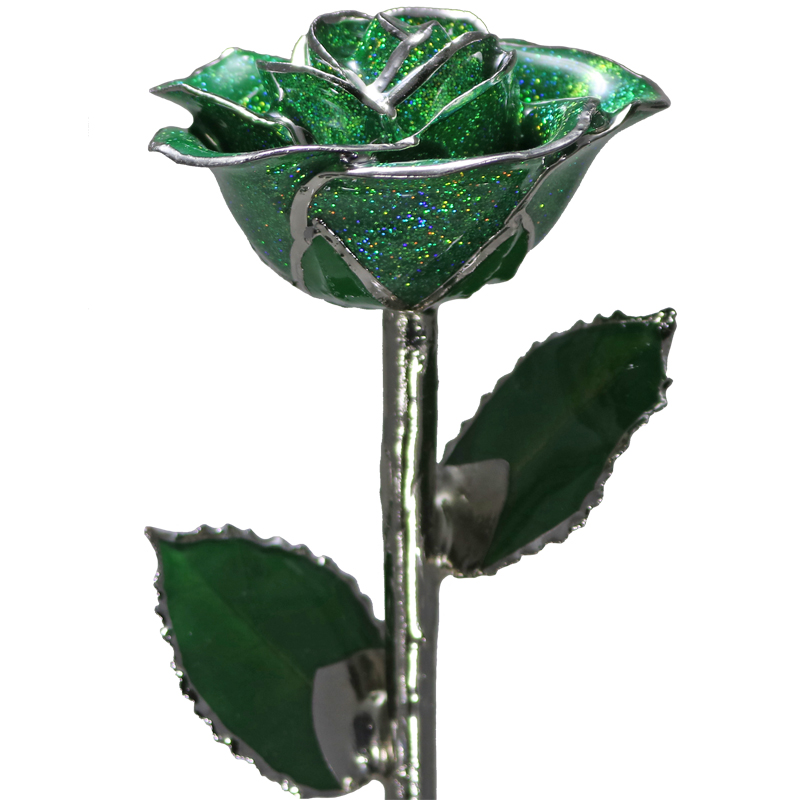 Emerald Green Sparkle Rose in Platinum - Living Gold Co.